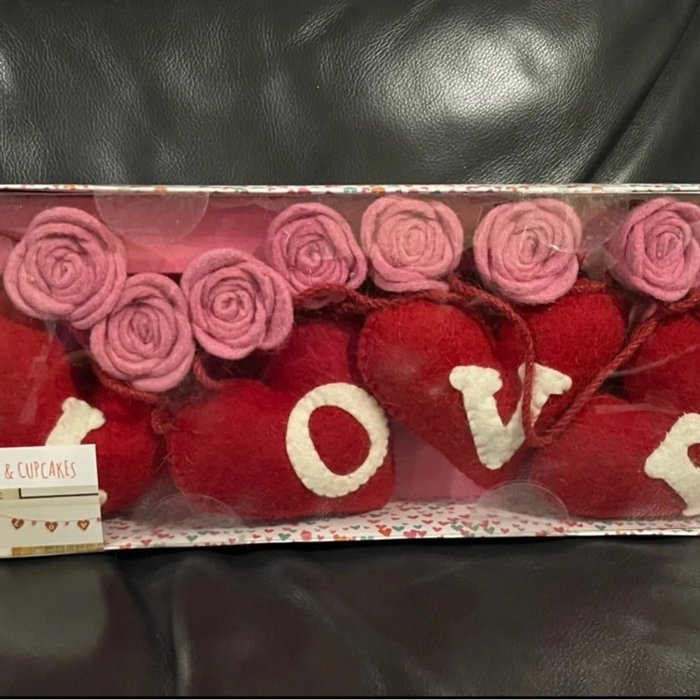 Valentines Love & Cupcakes Hearts LOVE Garland - Felt Hearts Garland LOVE